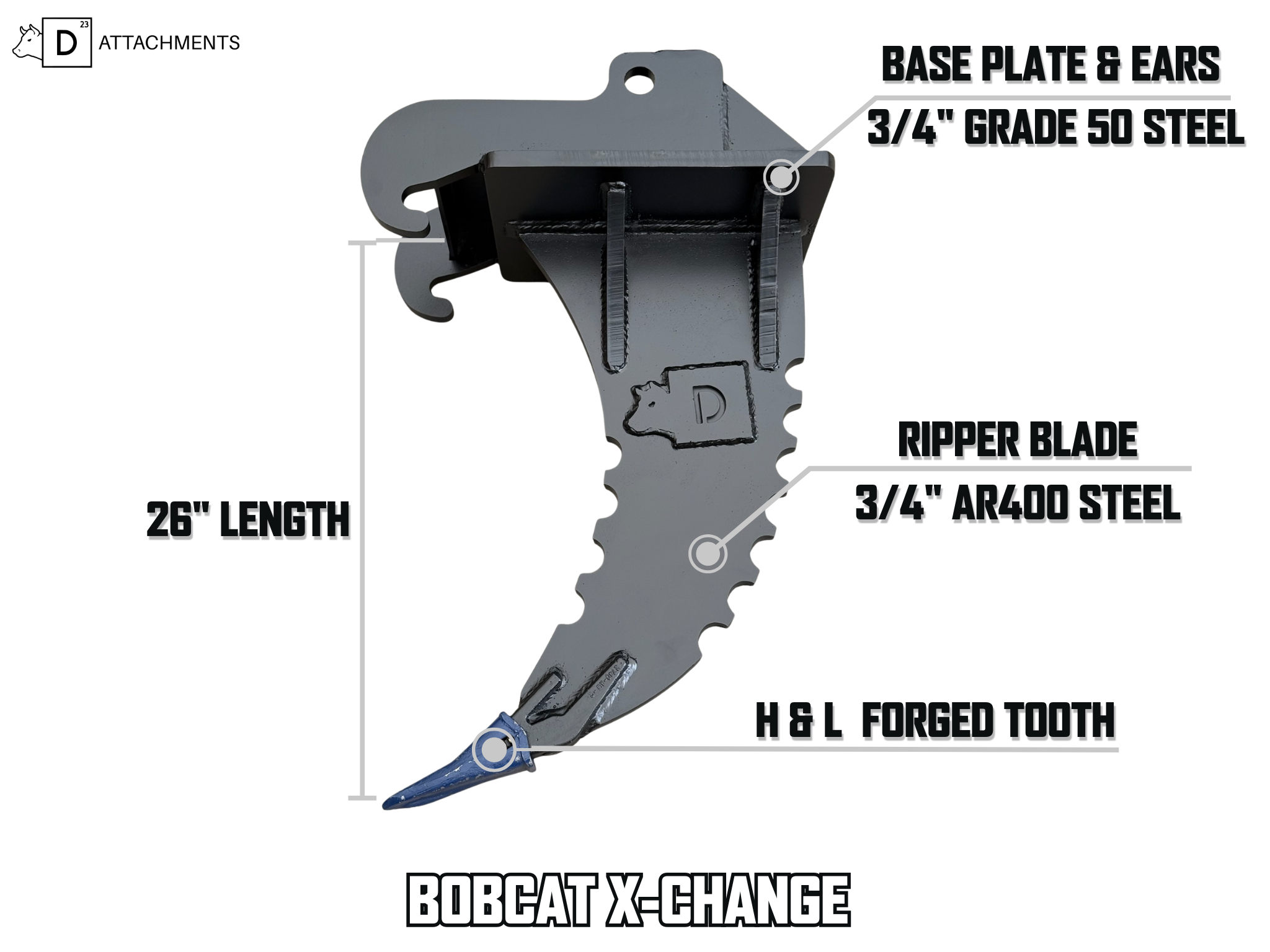 Root Ripper for Bobcat Excavator | Fits - X-Change Quick Attach Coupler E Series models-3