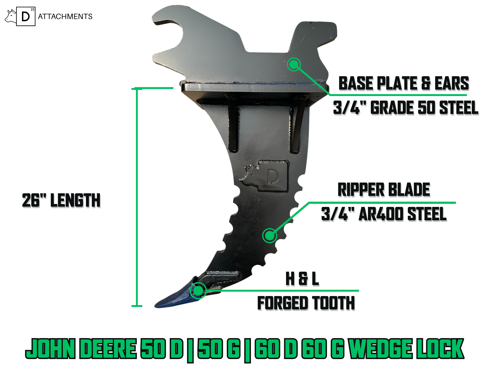 Root Ripper for John Deere Excavator | Fits -  50D, 50G, 60D, 60G Wedgelock Quick Attach-3