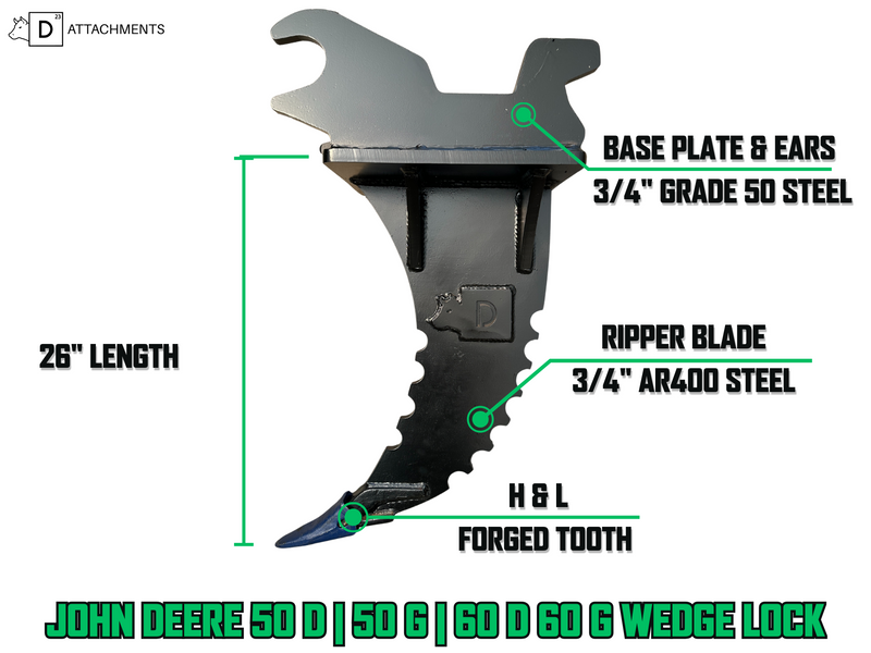 Root Ripper for John Deere Excavator | Fits -  50D, 50G, 60D, 60G Wedgelock Quick Attach-3