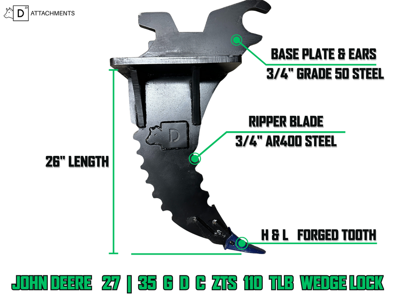 Root Ripper for John Deere Excavator | Fits - 27, 35 G D C ZTS 110 TLB Wedgelock Quick Attach-3