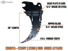 Root Ripper for Kubota Excavator | Fits - KX057, U55, U48, KX191 Quick Attach-3