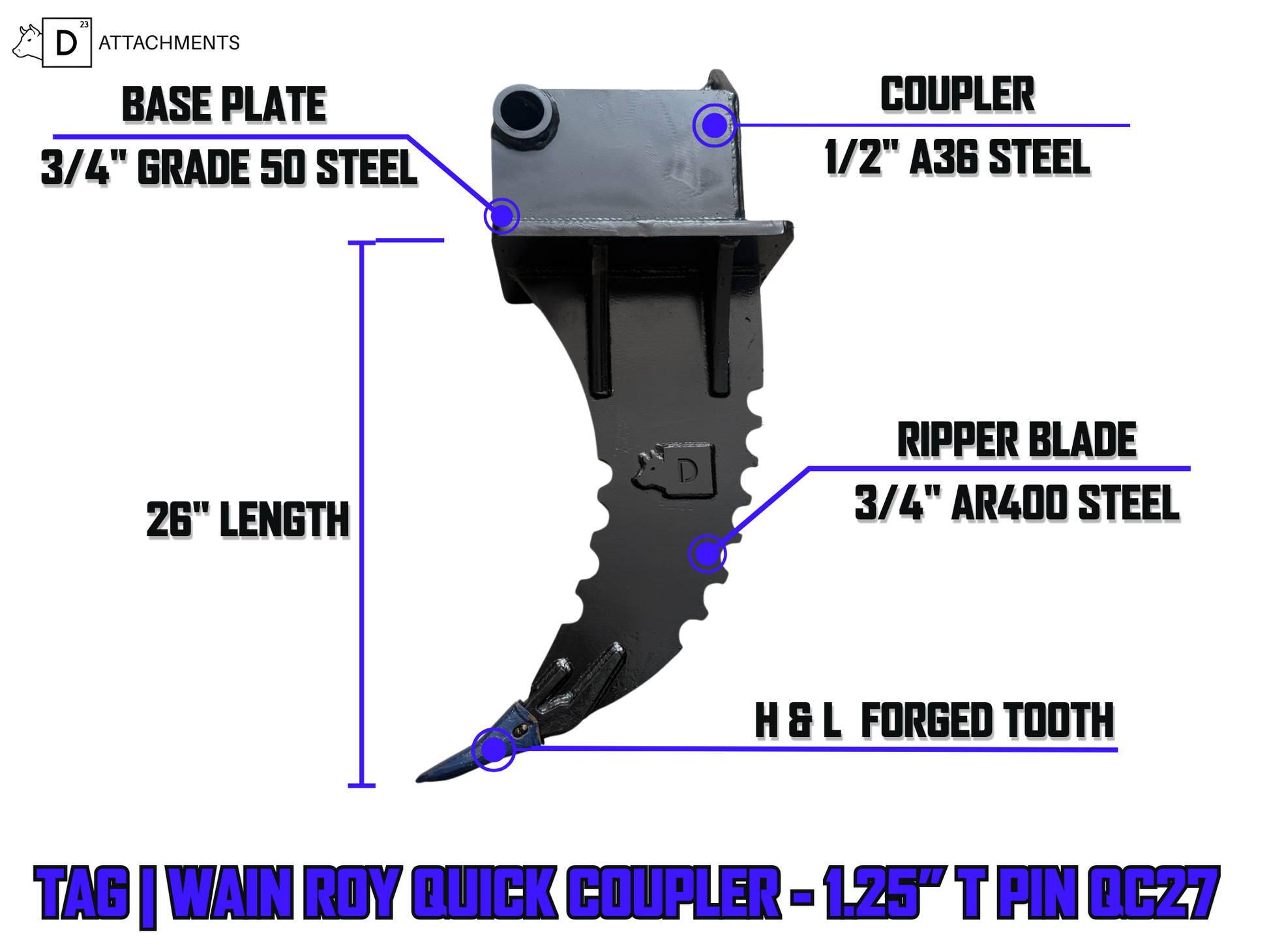 TAG | Wain Roy Quick Coupler - 1.25” T Pin QC27 Root Ripper / Frost Ripper